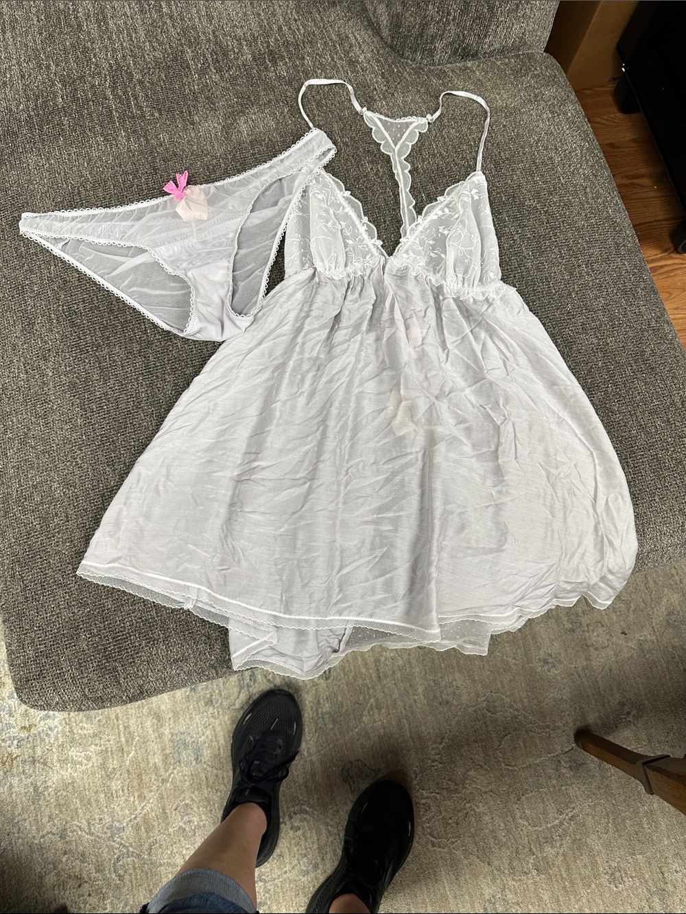 Victoria's Secret White Sheer Lace Babydoll Chemise with Bikini